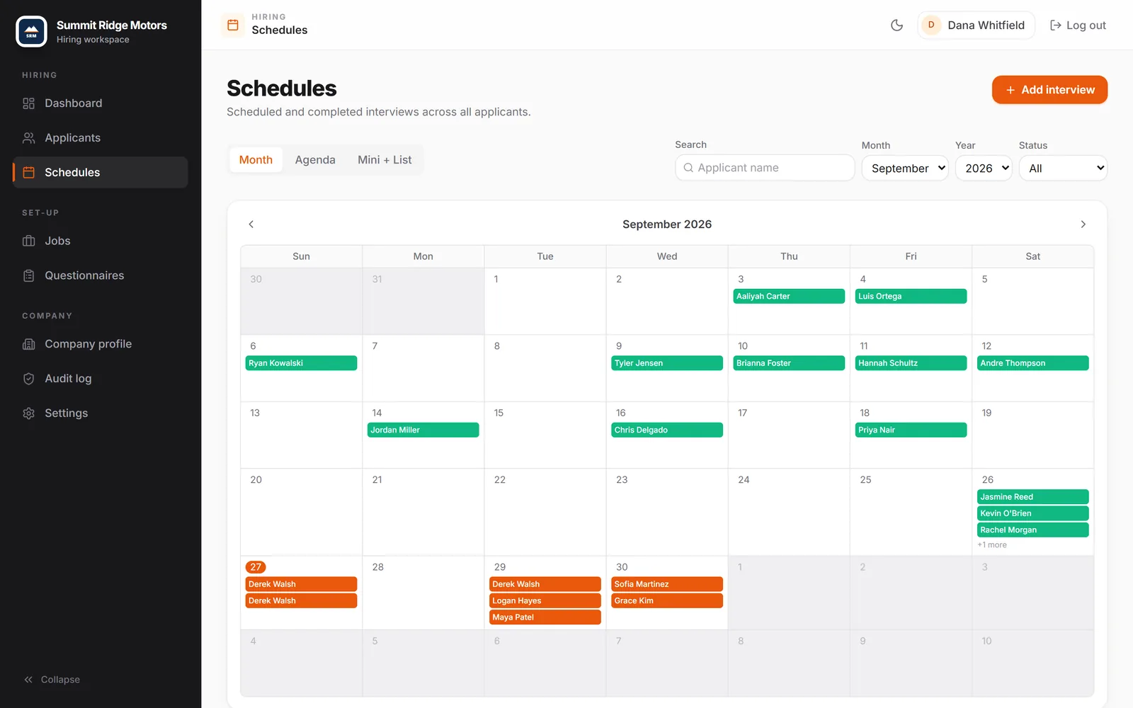 Cenivoz Schedule: Every interview booked by your applicants, by phone and web, in one calendar.