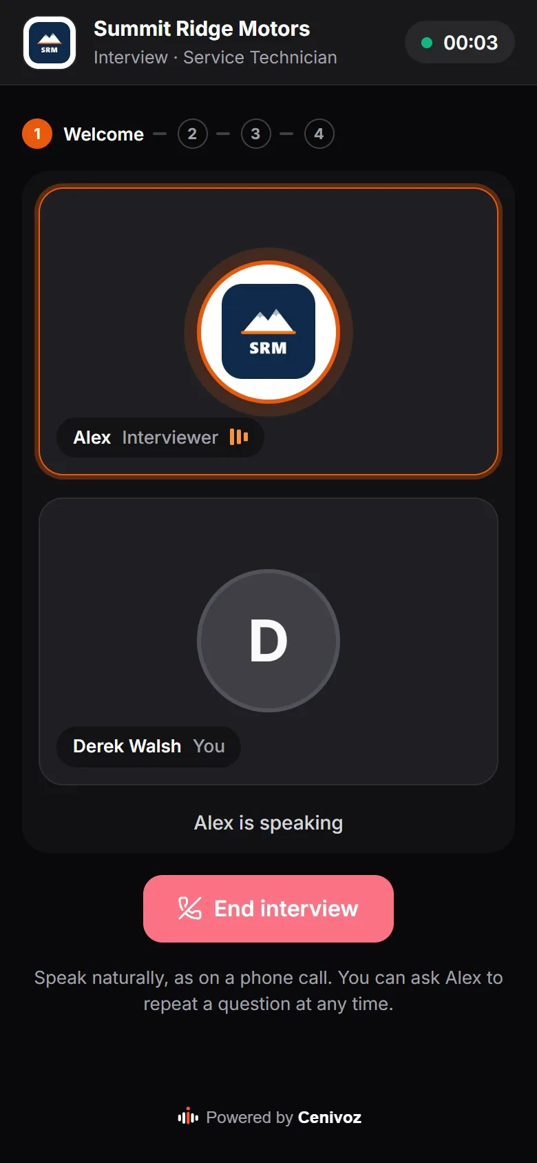 The web interview on a phone: the interviewer is speaking